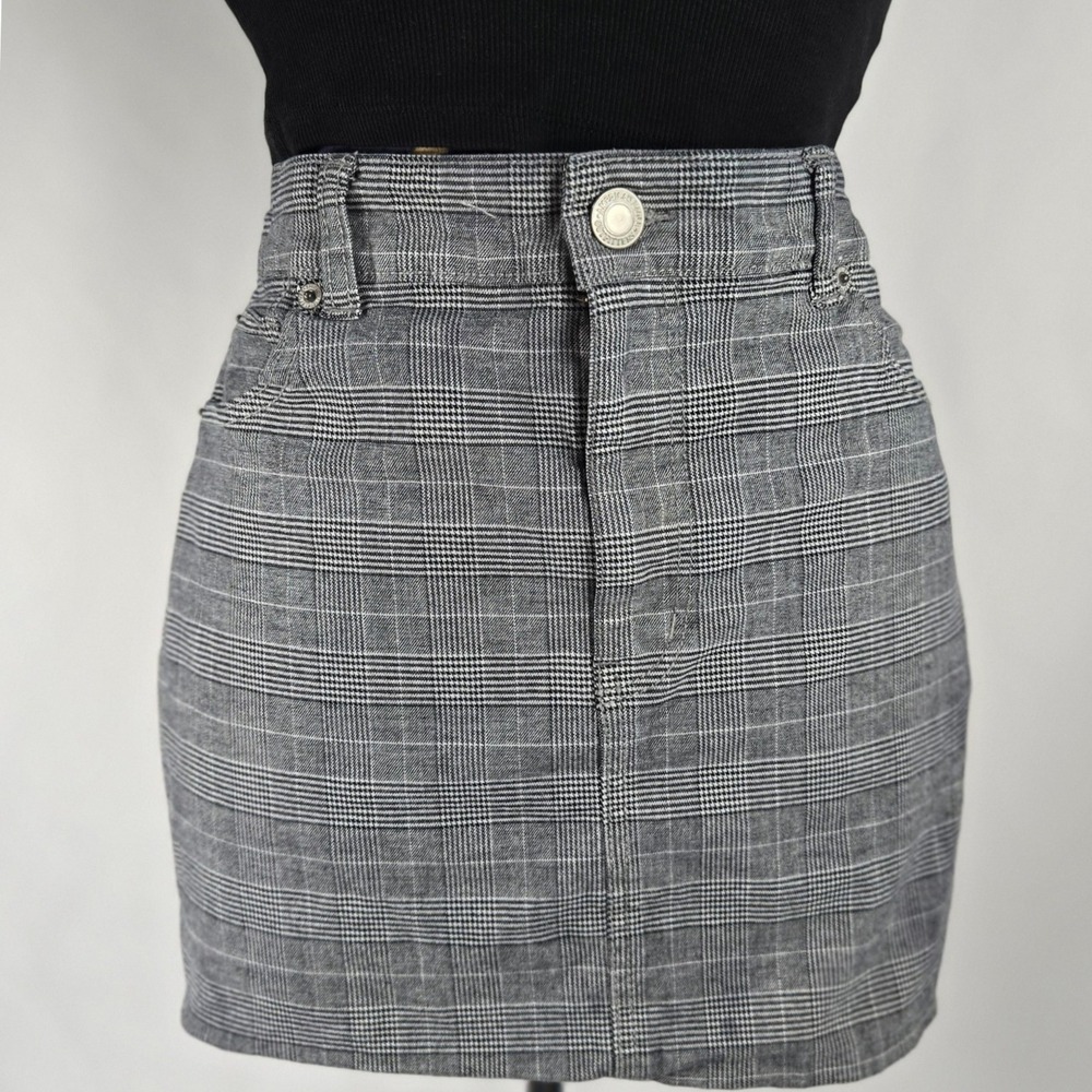 American Eagle‎ Hi-Rise Mini Skirt Super Stretch Plaid Gray Size 12 Y2k Academia